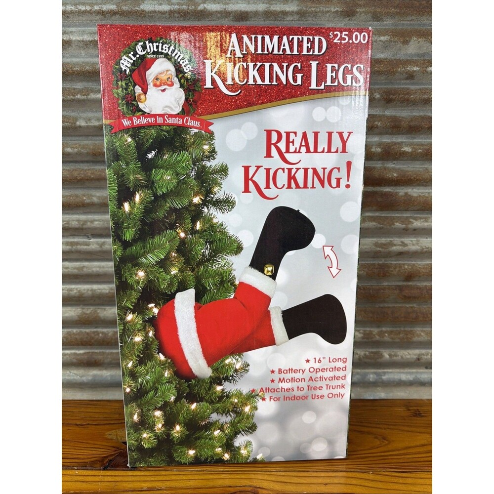 Mr Christmas Santa Claus Kicking Legs Animated Tree Decor Motion activated Works